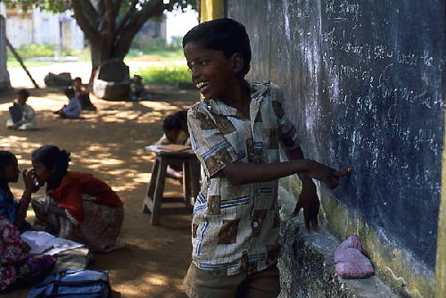 Boy with Blackboard, IRDT School, Mettupalayam